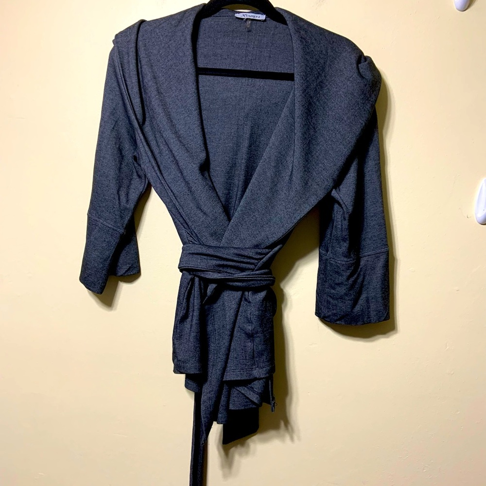 Gray wrap hooded top/jacket